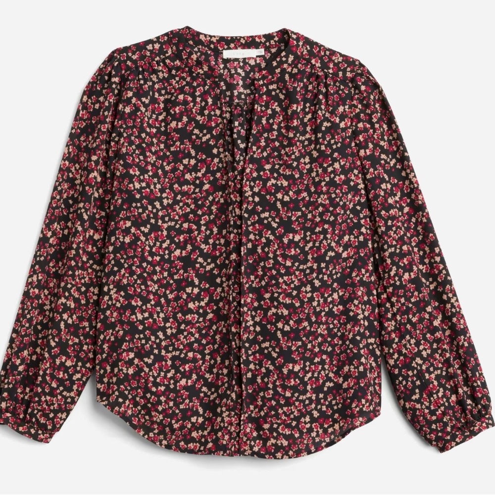 Lush Black Burgundy Floral Alyssa Volume Sleeve Blouse